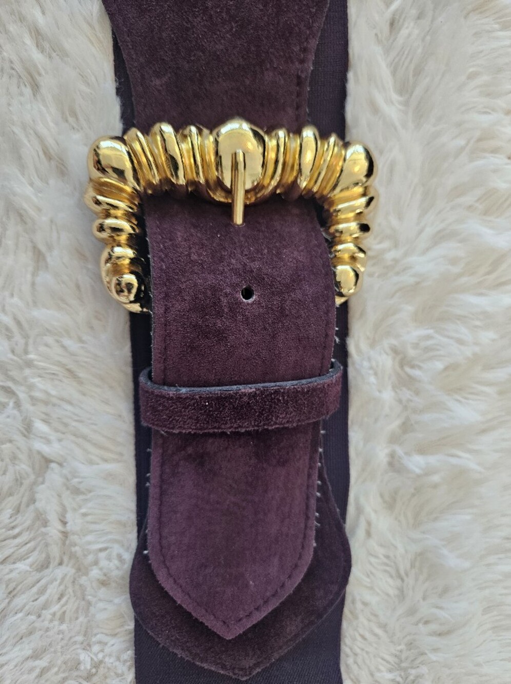 Express Burgundy Plum Suede Elastic Wide Cinch Belt Gold Buckle